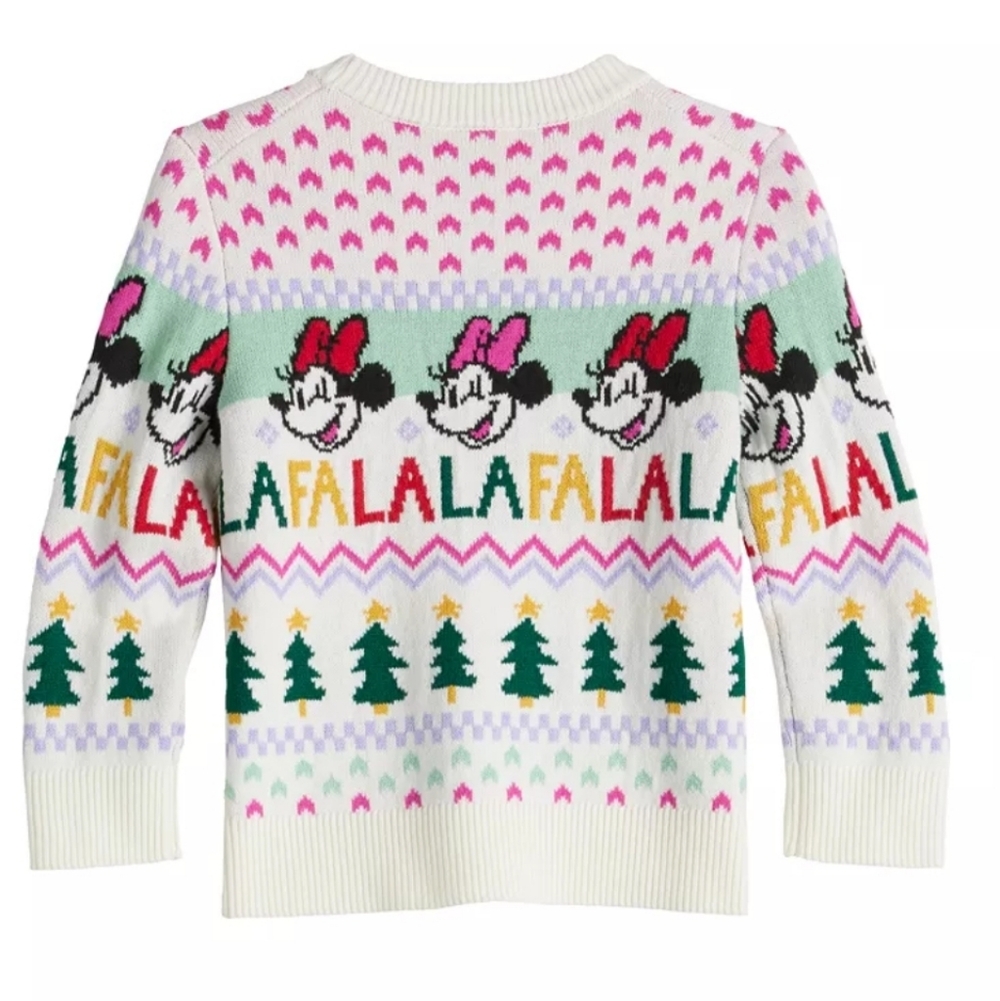 Disney Minnie Mouse Fa La La Holiday Sweater Kids - Picture 2 of 4